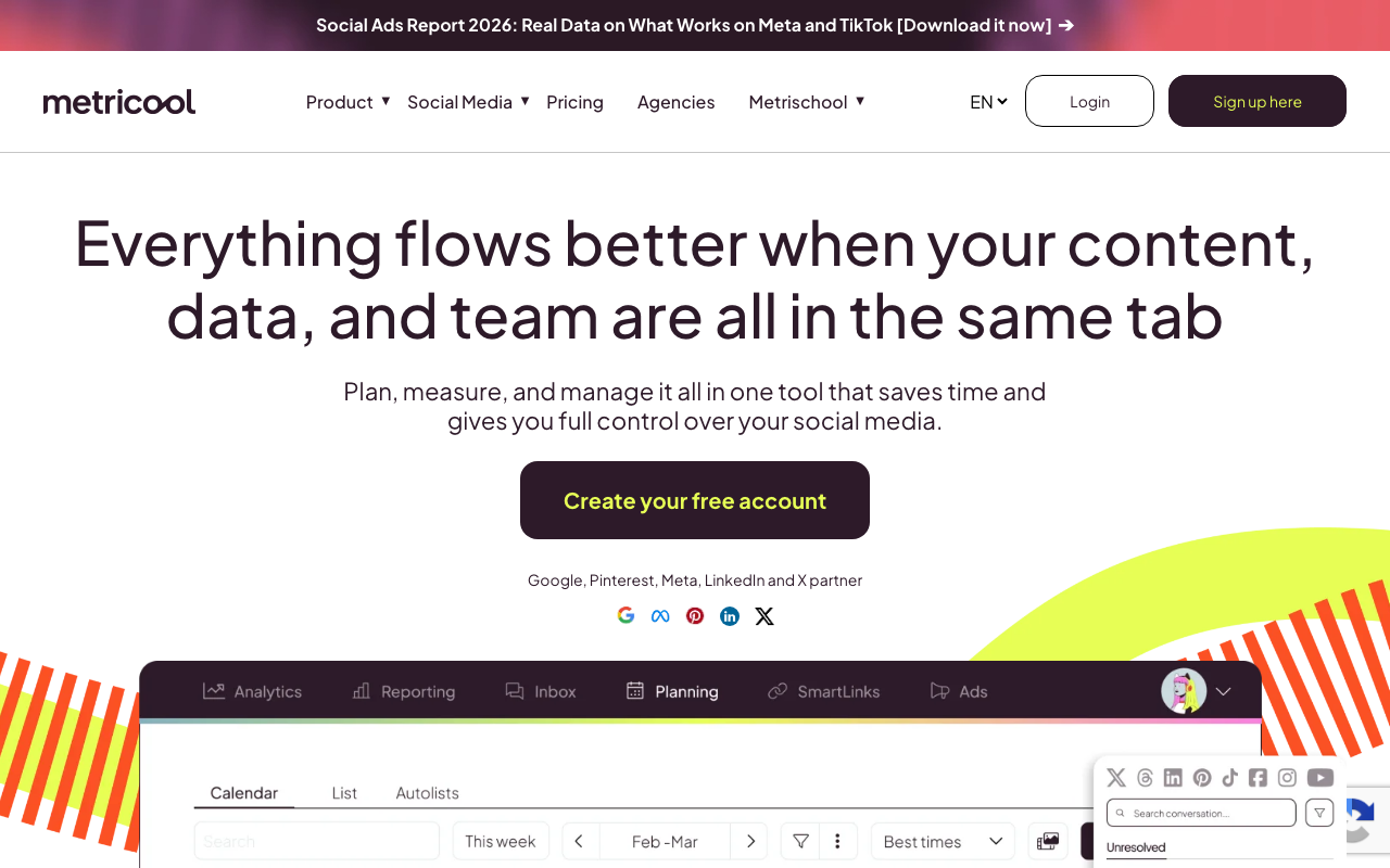 Metricool homepage